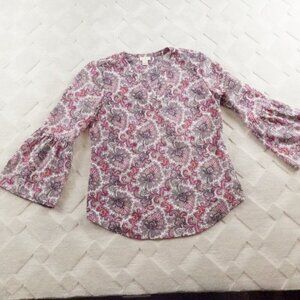 J.Crew Bell Sleeve Popover Top Womens XXS Paisley Print Multi Color